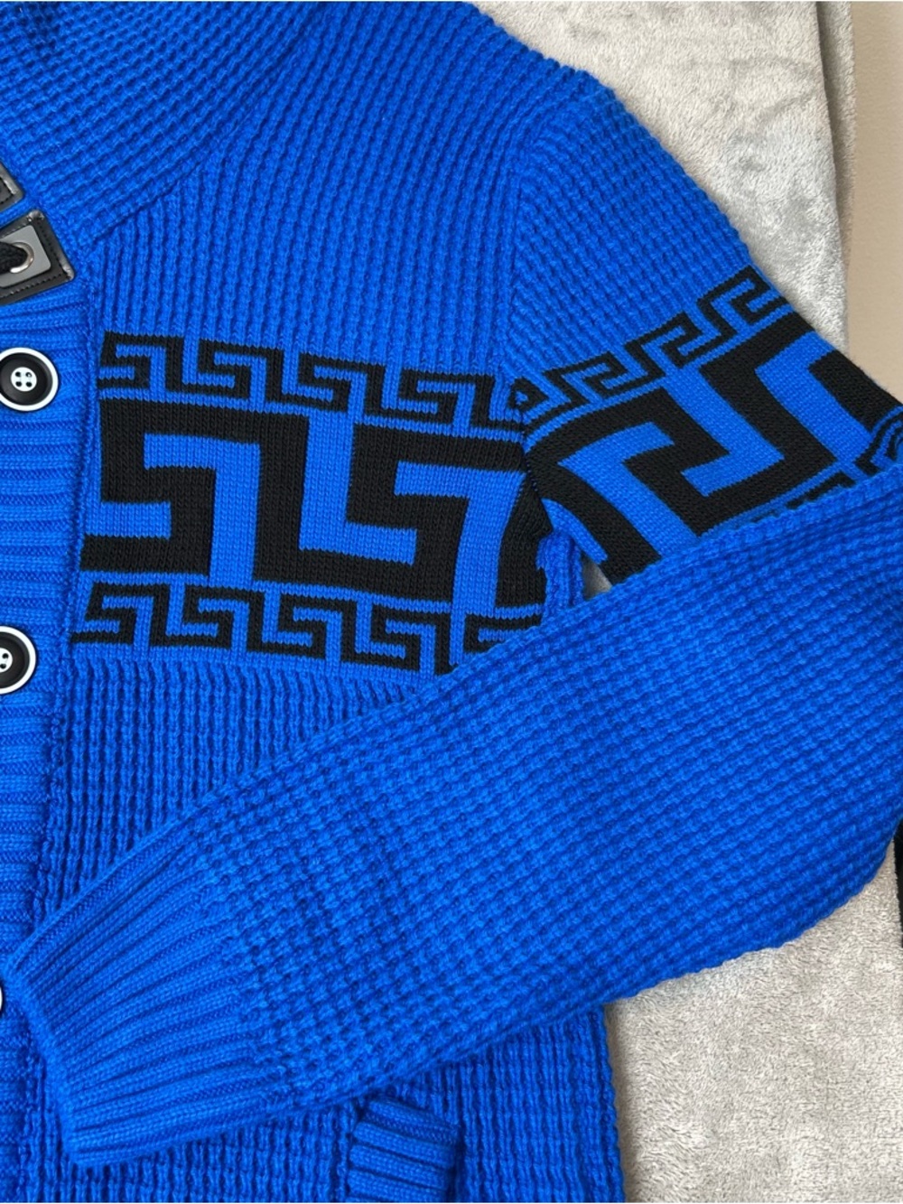 Suslo Couture Sweater Cardigan Italian Baroque Black & Blue Men’s Size L Jacket - Picture 7 of 16